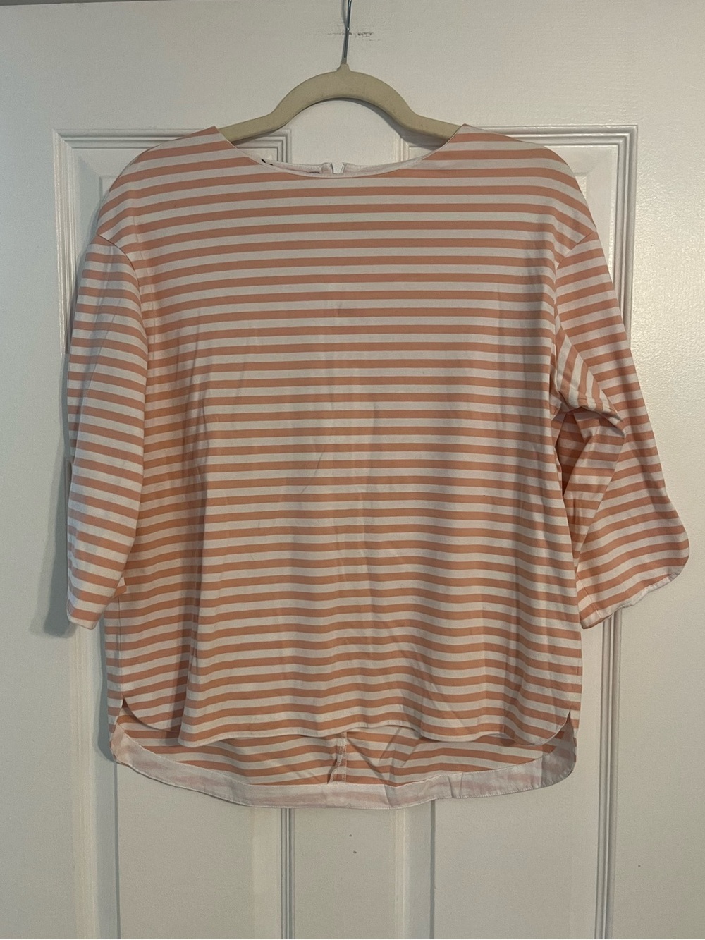 Lafayette 148 New York Peach and White Striped Boatneck Tee